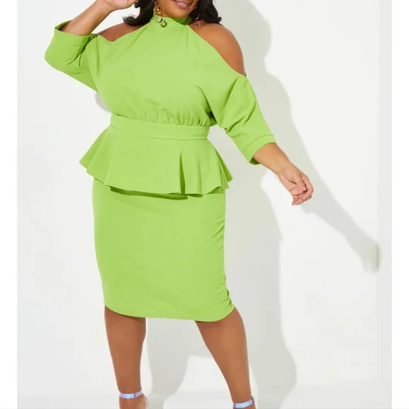 Website Evening Gowns Ashley Stewart Dresses Plus Size Plus Size Neoprene  Statement Sleeve Peplum Dress  L I V D